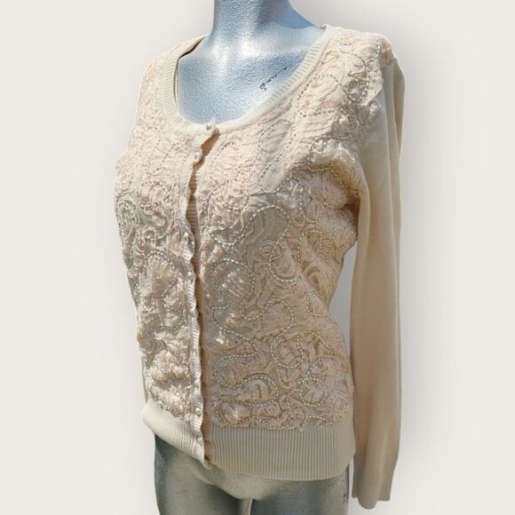 Leo Guy Creamy Ivory Beaded Embroidered Cardigan Tank Set Size 2 - Picture 16 of 16